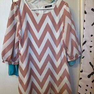 Dollhouse Pink and White Chevron Dress